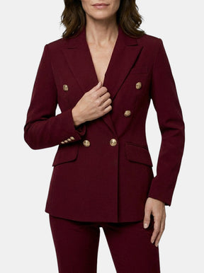 Tailleur pantalon blanc femme Sophia blazer croisé boutons dorés revers V