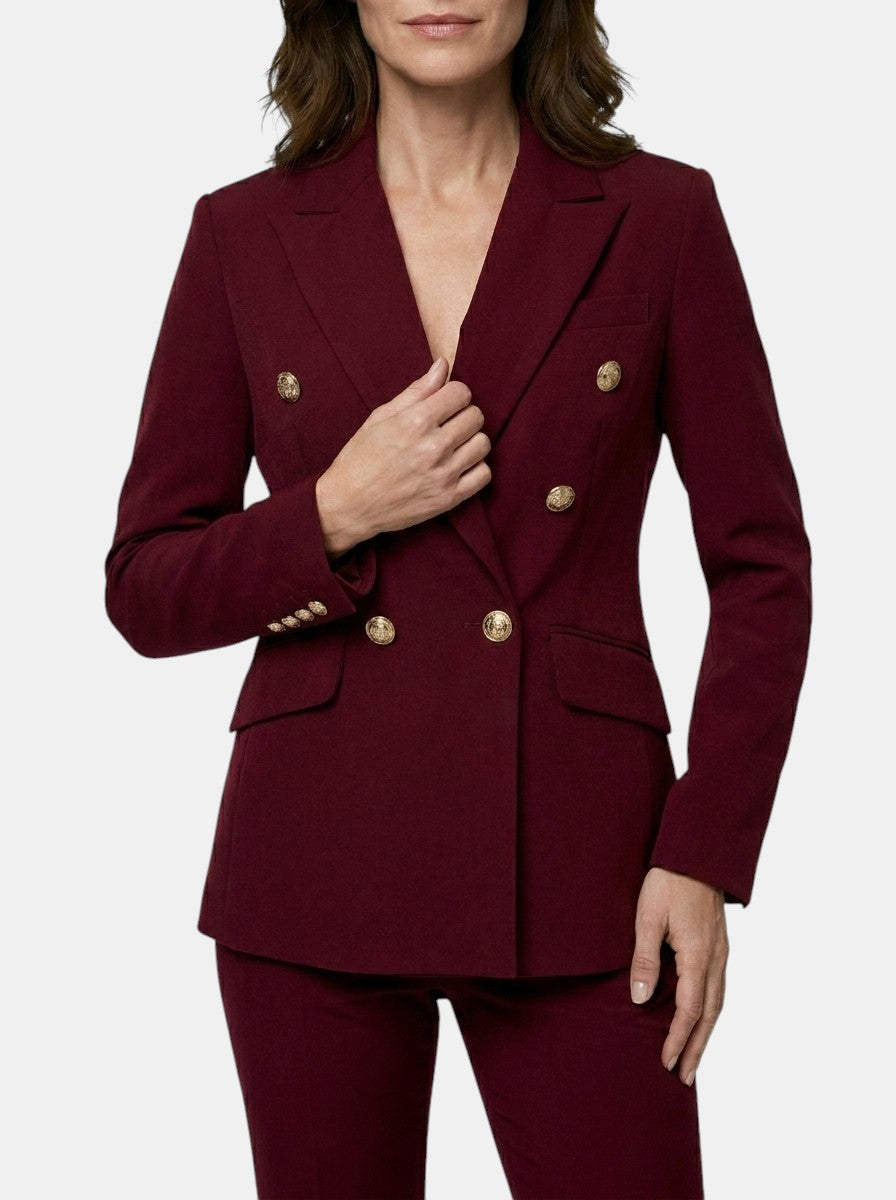 Tailleur pantalon blanc femme Sophia blazer croisé boutons dorés revers V