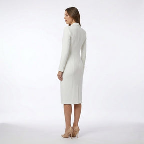 Robe midi taillée revers structuré silhouette ajustée élégante femme
