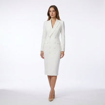 Robe midi taillée revers structuré silhouette ajustée élégante femme