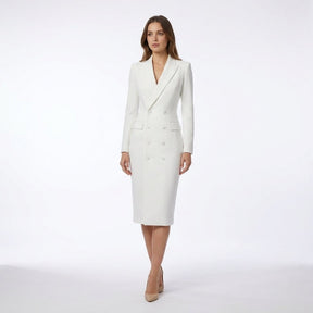 Robe midi taillée revers structuré silhouette ajustée élégante femme
