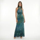 Robe maxi fleurie col haut dos ouvert mousseline légère invitée mariage femme