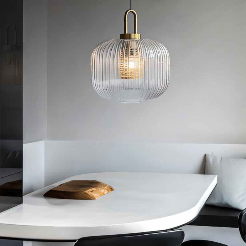 Luminaire Suspendu en Verre Rayé - Éclairage Élégant et Ambiance Chaleureuse