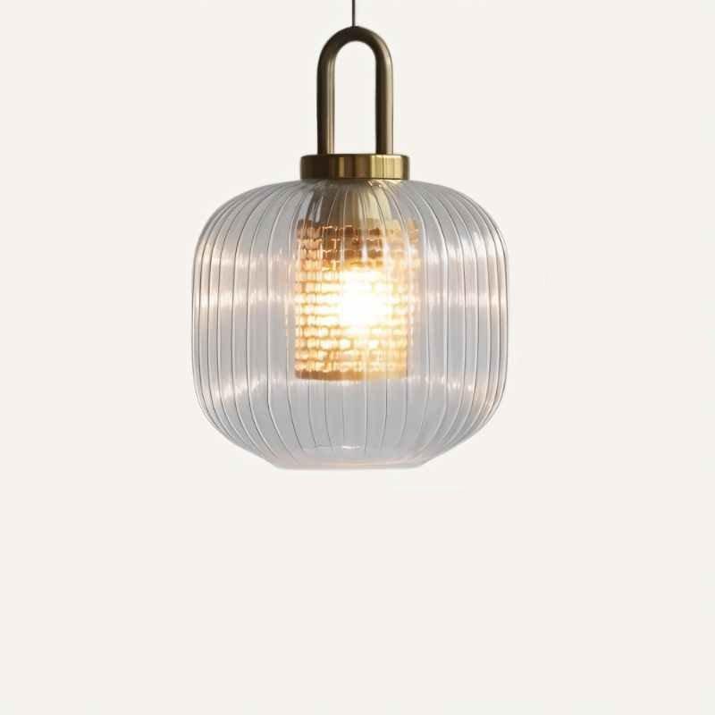 Luminaire Suspendu en Verre Rayé - Éclairage Élégant et Ambiance Chaleureuse
