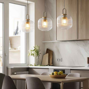 Luminaire Suspendu en Verre Rayé - Éclairage Élégant et Ambiance Chaleureuse