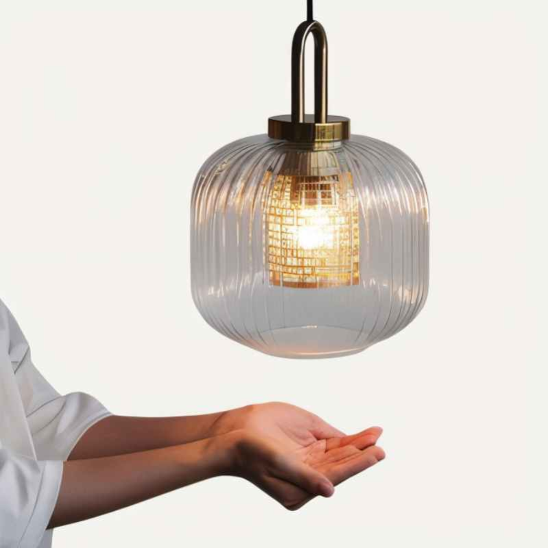 Luminaire Suspendu en Verre Rayé - Éclairage Élégant et Ambiance Chaleureuse