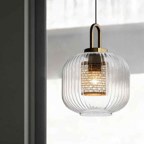 Luminaire Suspendu en Verre Rayé - Éclairage Élégant et Ambiance Chaleureuse