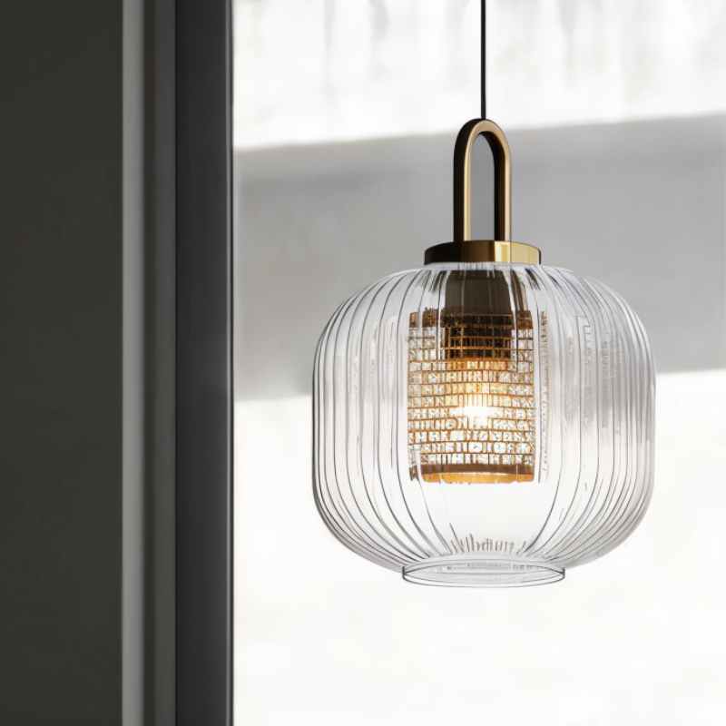 Luminaire Suspendu en Verre Rayé - Éclairage Élégant et Ambiance Chaleureuse