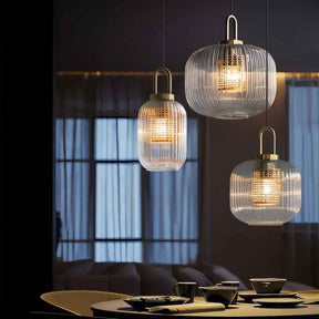 Luminaire Suspendu en Verre Rayé - Éclairage Élégant et Ambiance Chaleureuse