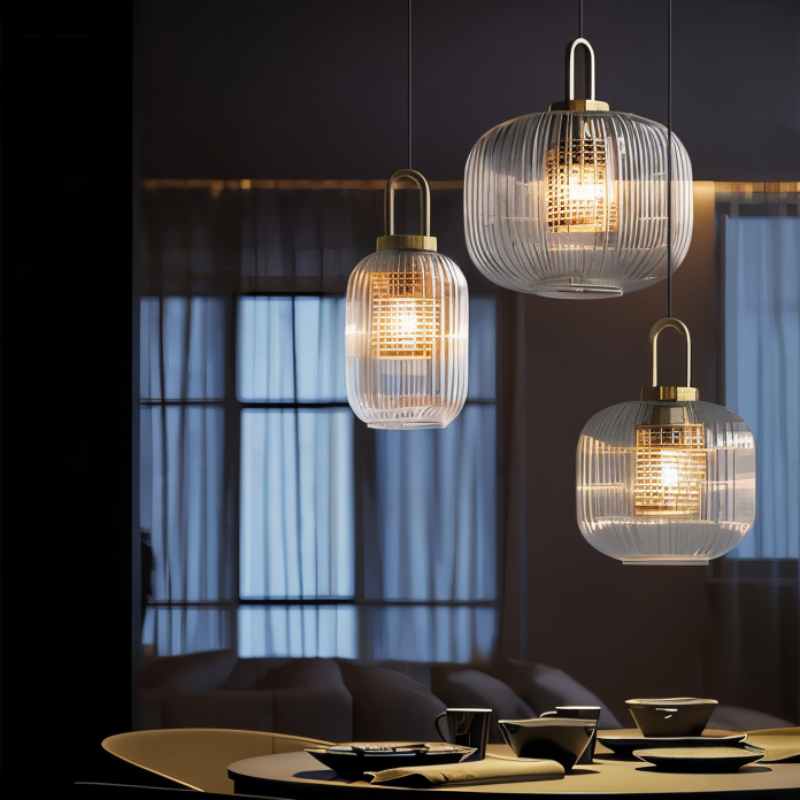 Luminaire Suspendu en Verre Rayé - Éclairage Élégant et Ambiance Chaleureuse