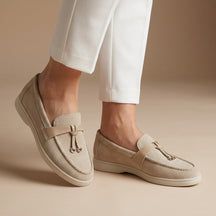 Mocassins en daim femme à pompons élégants style intemporel bureau et casual