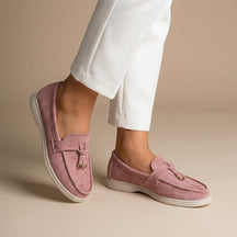 Mocassins en daim femme à pompons élégants style intemporel bureau et casual
