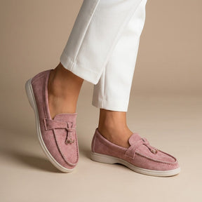 Mocassins en daim femme à pompons élégants style intemporel bureau et casual