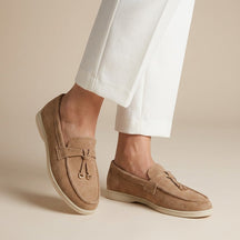 Mocassins en daim femme à pompons élégants style intemporel bureau et casual
