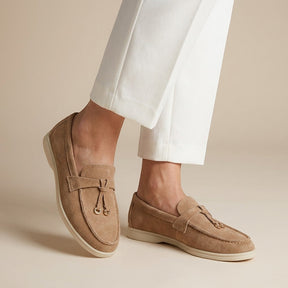 Mocassins en daim femme à pompons élégants style intemporel bureau et casual