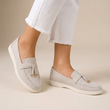 Mocassins en daim femme à pompons élégants style intemporel bureau et casual