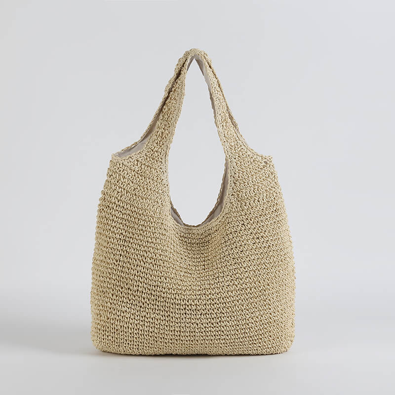 Sac de Plage en Paille Bohème - Rangement Spacieux et Élégant