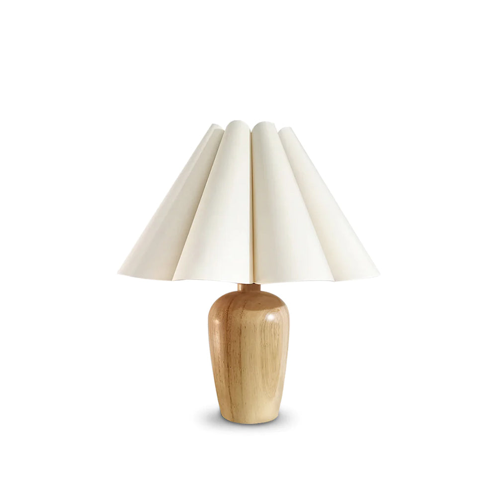 Lampe de Table Vintage en Velours - Abat-jour Plissé et Base en Bois