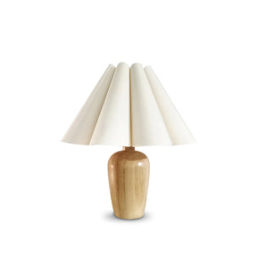 Lampe de Table Vintage en Velours - Abat-jour Plissé et Base en Bois