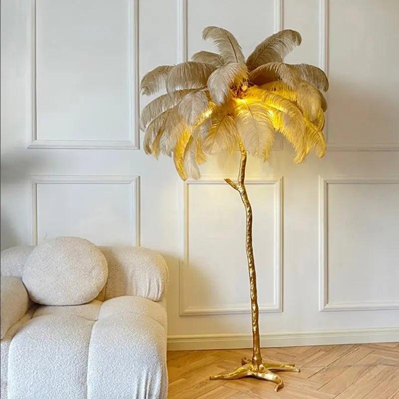 Lampe sur Pied en Plume d'Ostrich - Éclairage Ambiant et Élégant