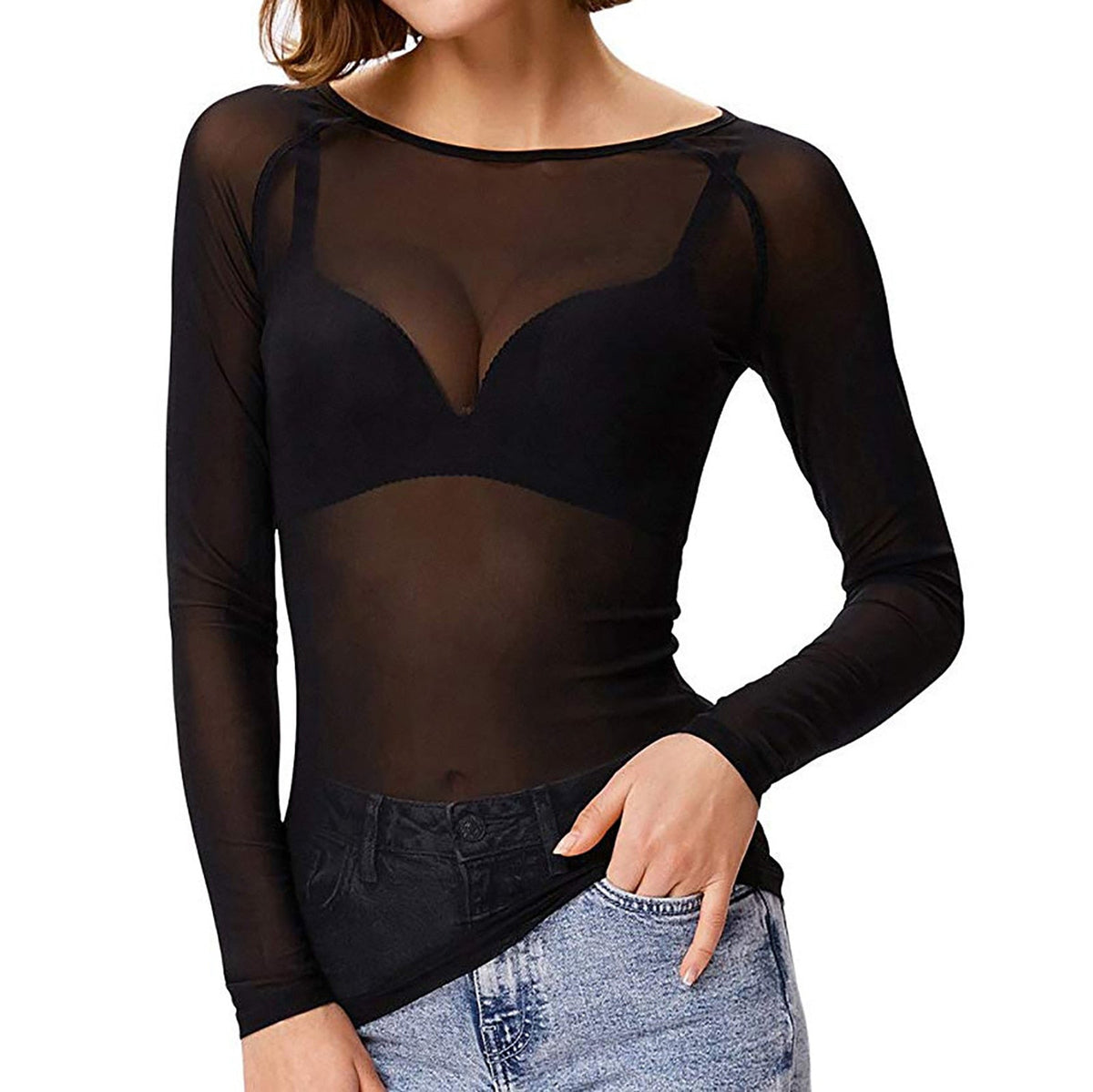 Haut Transparent à Manches Longues - Élégance et Confort pour Toutes Occasions