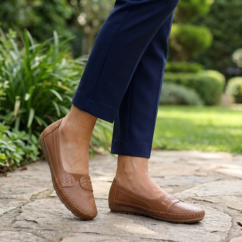 Mocassins sans lacets perforés respirants légers été femme confort