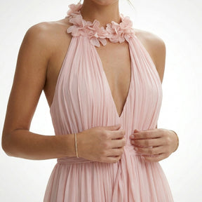Robe maxi mousseline col licou corsage plissé élégante pour femme