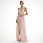 Robe maxi mousseline col licou corsage plissé élégante pour femme