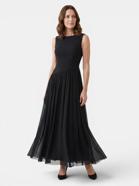 Robe midi drapée encolure souple corsage ajusté jupe plissée femme