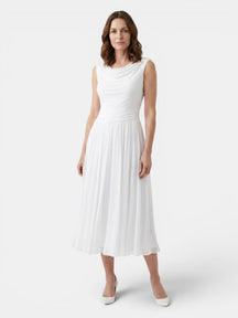 Robe midi drapée encolure souple corsage ajusté jupe plissée femme