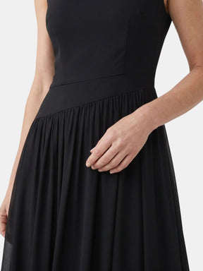 Robe midi drapée encolure souple corsage ajusté jupe plissée femme