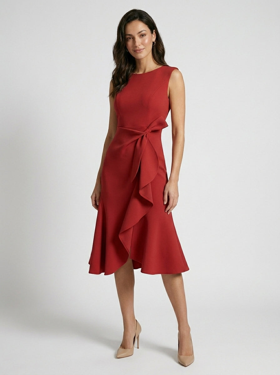 Robe midi asymétrique sans manches chic pour soirée cocktail femme