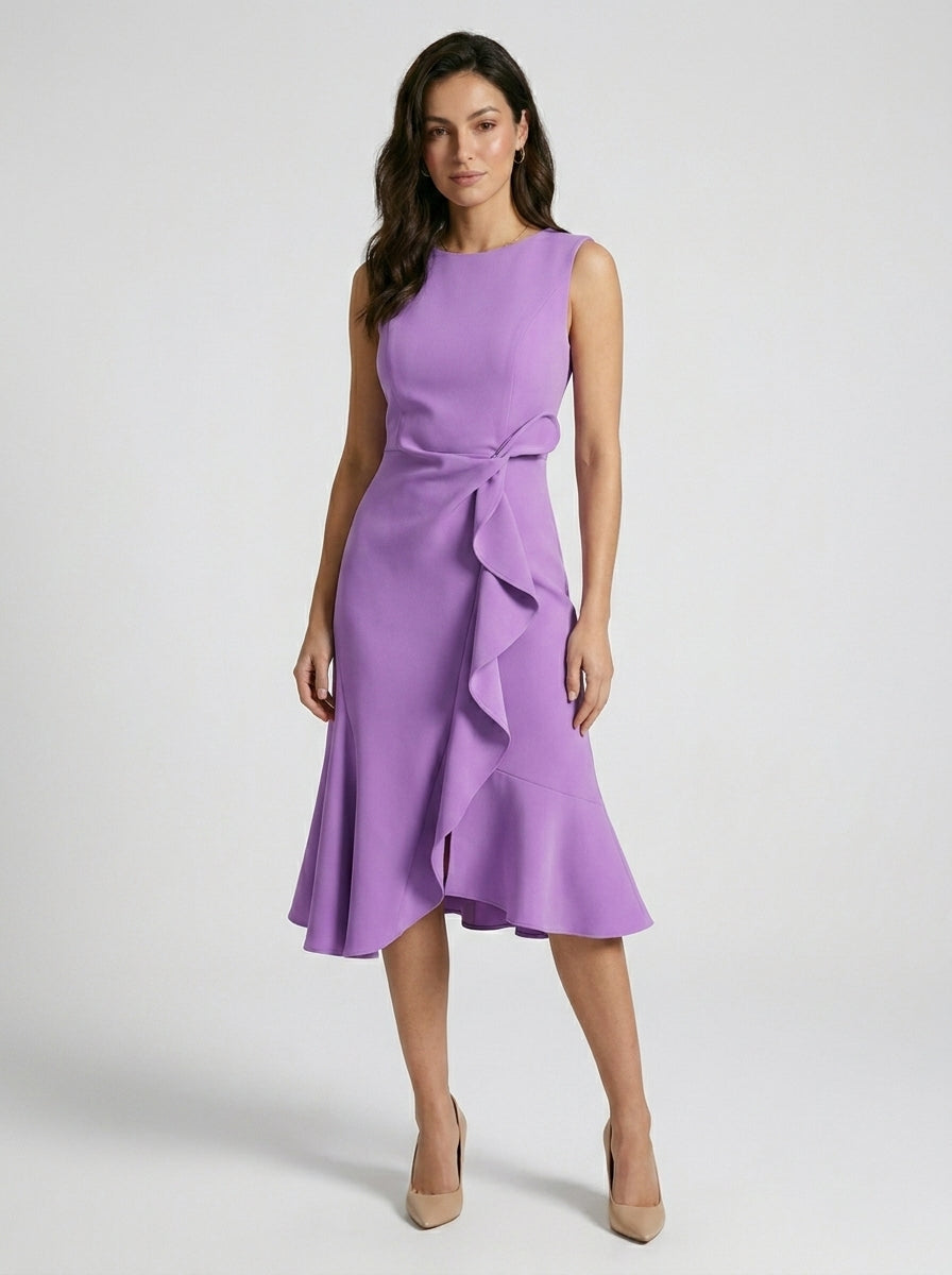 Robe midi asymétrique sans manches chic pour soirée cocktail femme