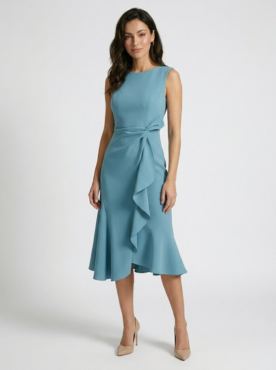 Robe midi asymétrique sans manches chic pour soirée cocktail femme