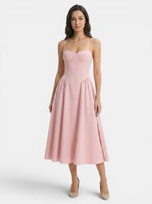 Robe midi corset ligne A bretelles fines structurée cocktail élégante femme