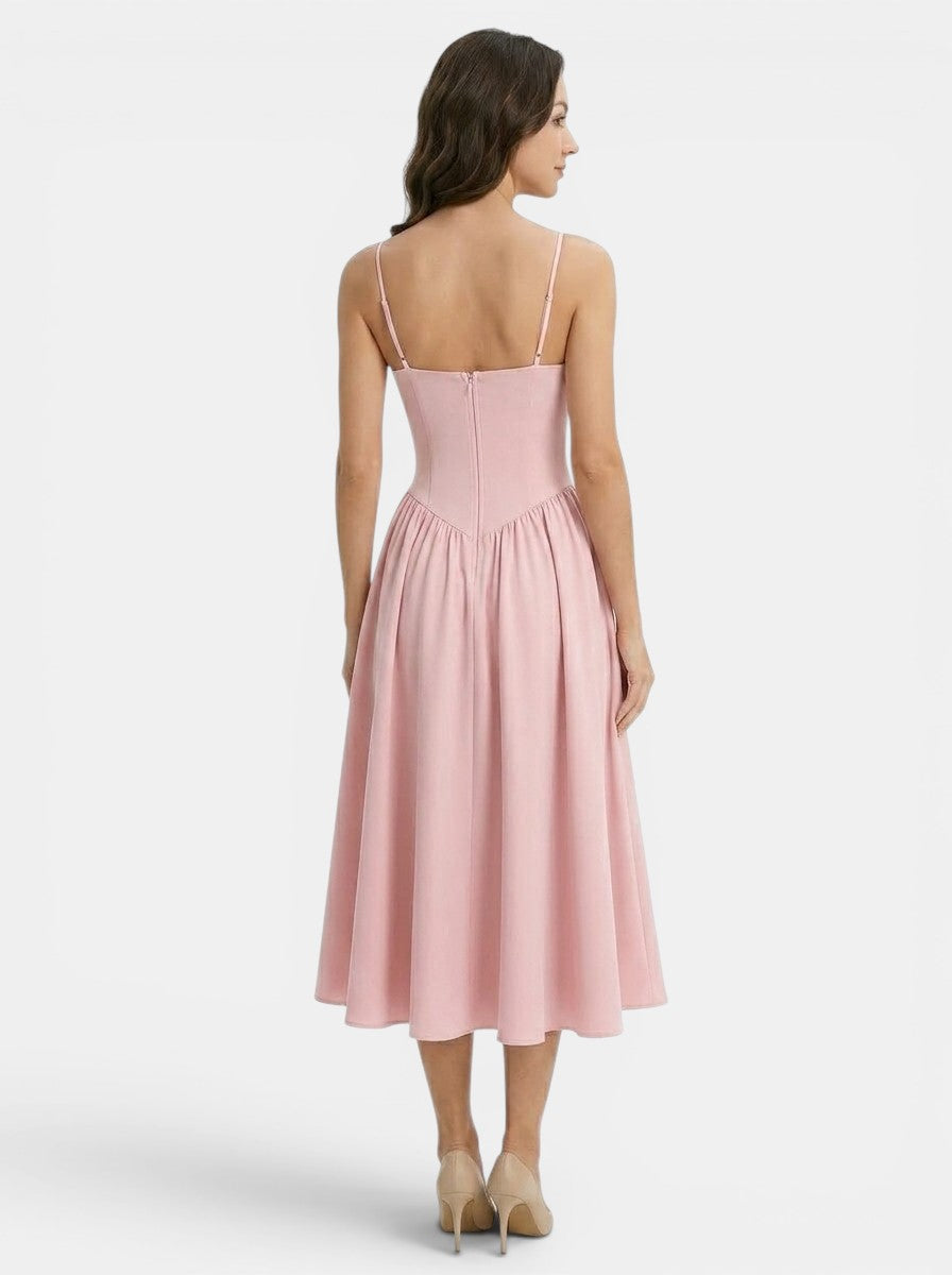 Robe midi corset ligne A bretelles fines structurée cocktail élégante femme