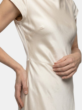 Robe midi col bateau classique manches courtes fente latérale femme