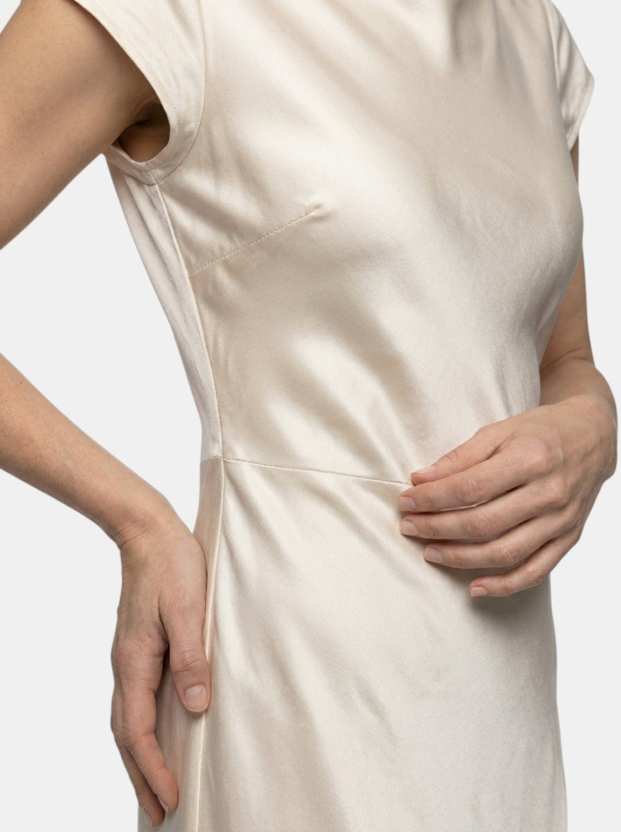 Robe midi col bateau classique manches courtes fente latérale femme