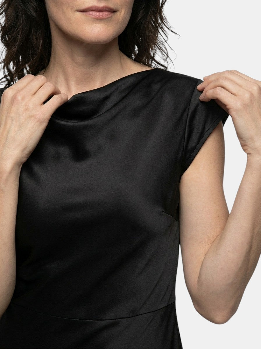 Robe midi col bateau classique manches courtes fente latérale femme