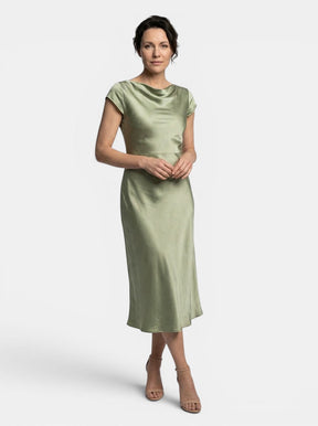 Robe midi col bateau classique manches courtes fente latérale femme