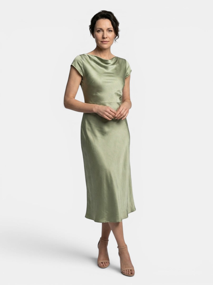 Robe midi col bateau classique manches courtes fente latérale femme