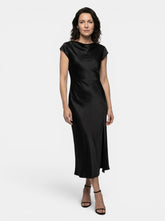 Robe midi col bateau classique manches courtes fente latérale femme