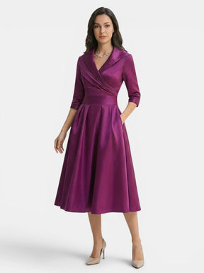 Robe midi élégante femme avec poches cachées polyvalente soirée et brunch