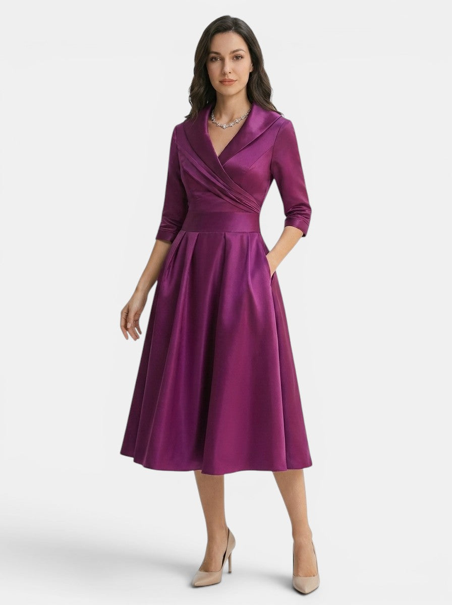 Robe midi élégante femme avec poches cachées polyvalente soirée et brunch