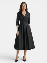 Robe midi élégante femme avec poches cachées polyvalente soirée et brunch