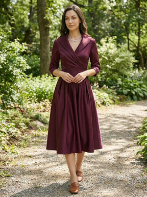Robe midi élégante femme avec poches cachées polyvalente soirée et brunch