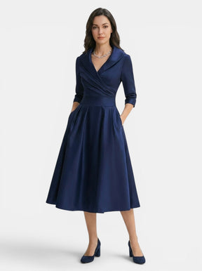 Robe midi élégante femme avec poches cachées polyvalente soirée et brunch