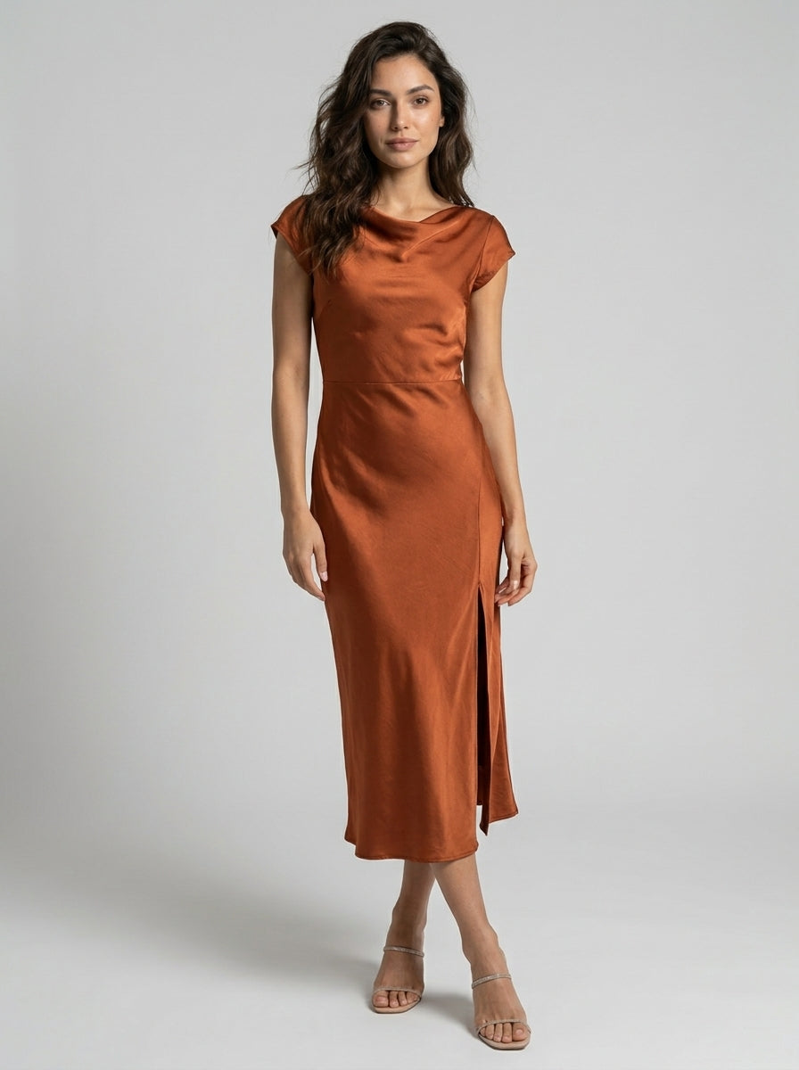 Robe midi nuisette minimaliste fluide femme élégante polyvalente été