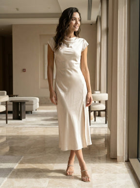 Robe midi nuisette minimaliste fluide femme élégante polyvalente été