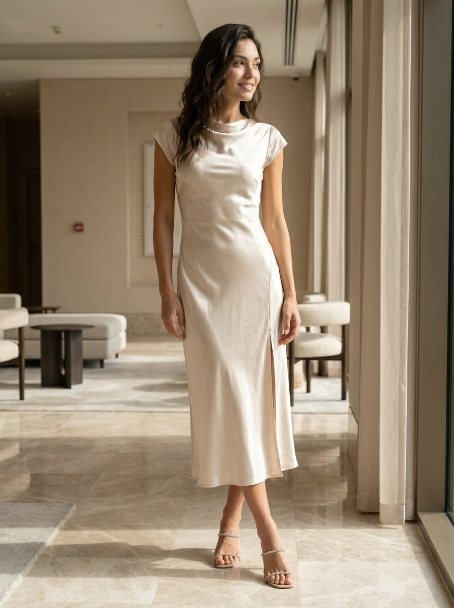 Robe midi nuisette minimaliste fluide femme élégante polyvalente été